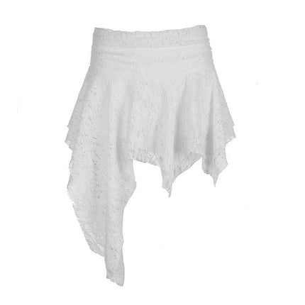 Women Lace Ruffle Mini Skirt Asymmetrical Low Waist Cute Skort Layered Flowy Slip Skirts