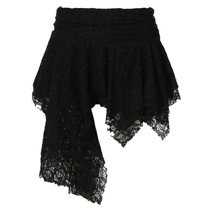 Women Lace Ruffle Mini Skirt Asymmetrical Low Waist Cute Skort Layered Flowy Slip Skirts