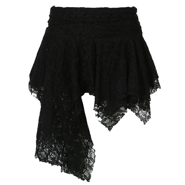 Women Lace Ruffle Mini Skirt Asymmetrical Low Waist Cute Skort Layered Flowy Slip Skirts