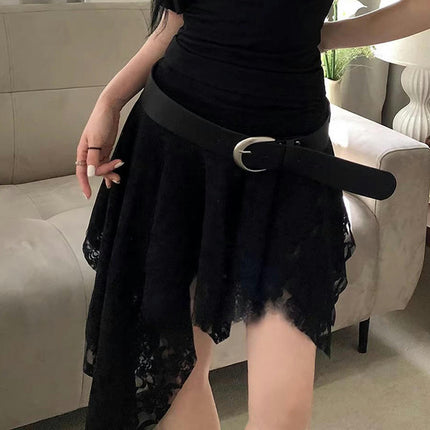 Women Lace Ruffle Mini Skirt Asymmetrical Low Waist Cute Skort Layered Flowy Slip Skirts