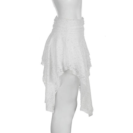 Women Lace Ruffle Mini Skirt Asymmetrical Low Waist Cute Skort Layered Flowy Slip Skirts