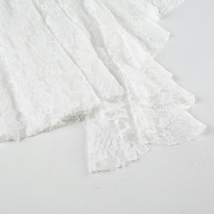 Women's Lace Midi Skirt Asymmetrical Ruffle Sheer See-Through Flowy Skirt with Shorts