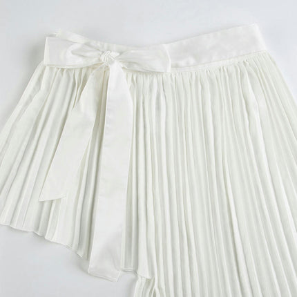 Women Pleated Skirt High Waist Asymmetrical Flowy Long Skirt