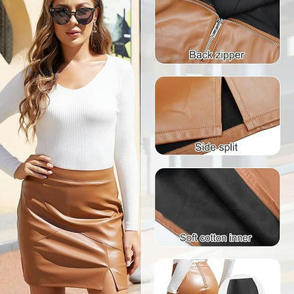 Womens Fuax Leather Skirt High Waisted Bodycon Pencil Mini Skirts