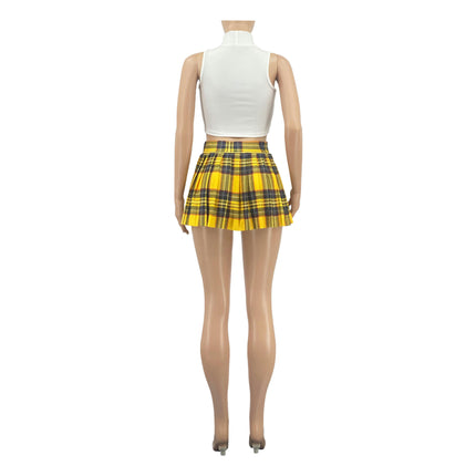 Women's Mini Pleated Skirts Plaid High Wiast Stretchy A-line Skirt