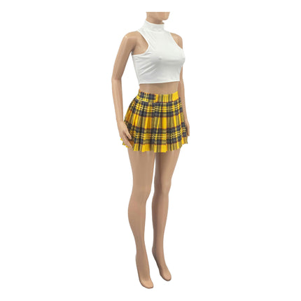 Women's Mini Pleated Skirts Plaid High Wiast Stretchy A-line Skirt