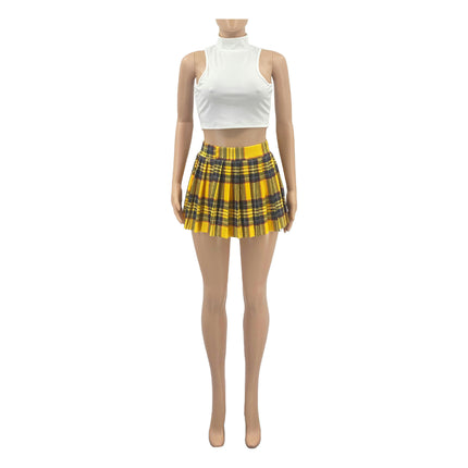 Women's Mini Pleated Skirts Plaid High Wiast Stretchy A-line Skirt