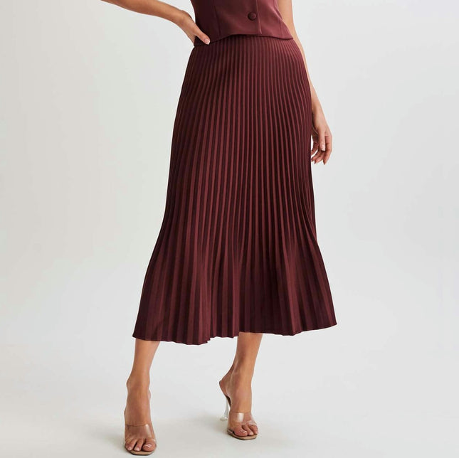 Womens Pleated Midi Skirt High Waist Swing Boho Casual A-line Long Skirts
