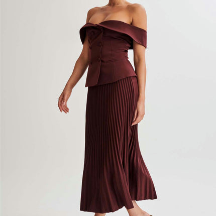 Womens Pleated Midi Skirt High Waist Swing Boho Casual A-line Long Skirts