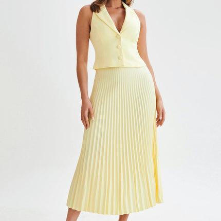 Womens Pleated Midi Skirt High Waist Swing Boho Casual A-line Long Skirts