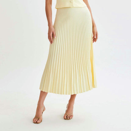 Womens Pleated Midi Skirt High Waist Swing Boho Casual A-line Long Skirts
