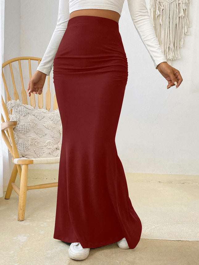 Women's Casual Ruched High Waisted Fishtail Bodycon Long Maxi Skirt