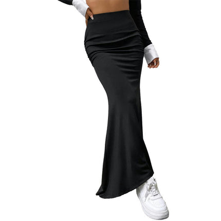 Women's Casual Ruched High Waisted Fishtail Bodycon Long Maxi Skirt