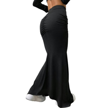 Women's Casual Ruched High Waisted Fishtail Bodycon Long Maxi Skirt
