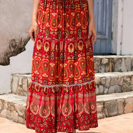 Women's Summer Floral Skirt High Waist Flowy A Line Boho Ruffle Maxi Skirt