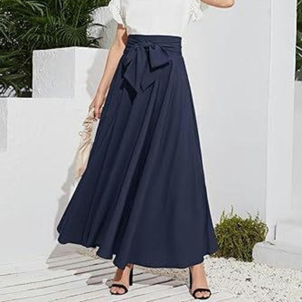 Women's Elegant High Waist Long Skirt Tie Front Pleated Maxi Skirts