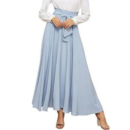 Women's Elegant High Waist Long Skirt Tie Front Pleated Maxi Skirts