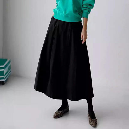 Pleated Midi Skirts for Women High Waisted Loose Casual Skirt with Pockets