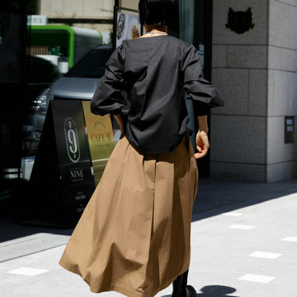 Pleated Midi Skirts for Women High Waisted Loose Casual Skirt with Pockets
