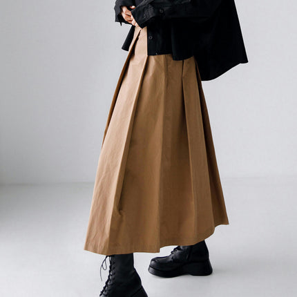 Pleated Midi Skirts for Women High Waisted Loose Casual Skirt with Pockets