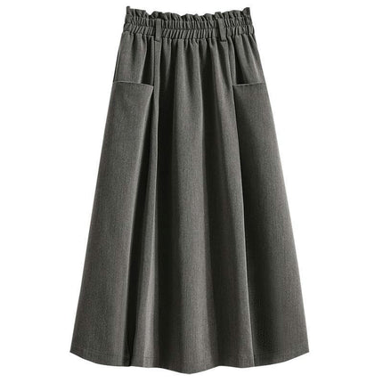 Womens Elastic High Waisted A Line Midi Skirt Loose Casual Skirts with Pocket