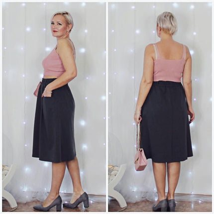 Womens Elastic High Waisted A Line Midi Skirt Loose Casual Skirts with Pocket