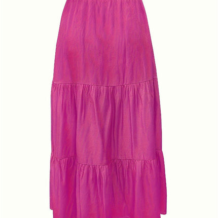 Women Boho Elastic Waist A Line Ruffle Maxi Skirt Tired Beach Skirts