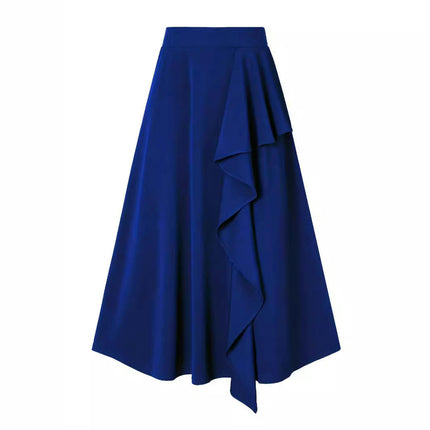 Women A-Line High Waist Midi Skirt Flowy Swing Ruffle Casual Long Skirts