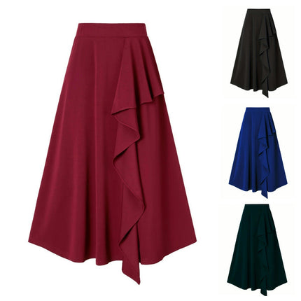 Women A-Line High Waist Midi Skirt Flowy Swing Ruffle Casual Long Skirts