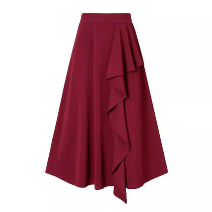 Women A-Line High Waist Midi Skirt Flowy Swing Ruffle Casual Long Skirts