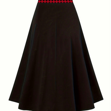 Women A-Line High Waist Midi Skirt Flowy Swing Plaid Casual Long Skirts