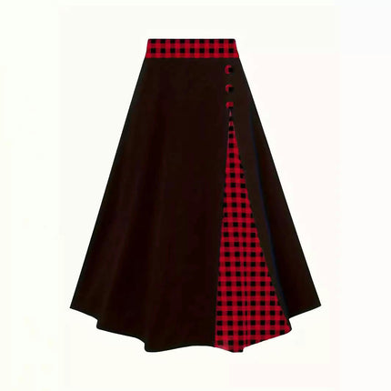 Women A-Line High Waist Midi Skirt Flowy Swing Plaid Casual Long Skirts