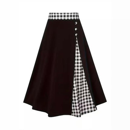 Women A-Line High Waist Midi Skirt Flowy Swing Plaid Casual Long Skirts