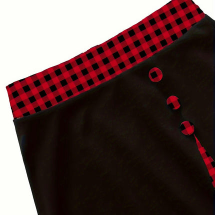 Women A-Line High Waist Midi Skirt Flowy Swing Plaid Casual Long Skirts