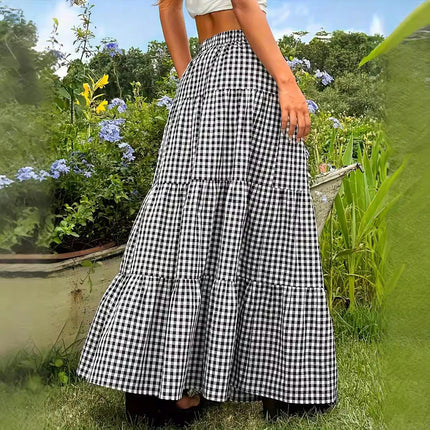 Women's Maxi Skirt Elastic High Waist Tiered Ruffle Casual Long Skirts