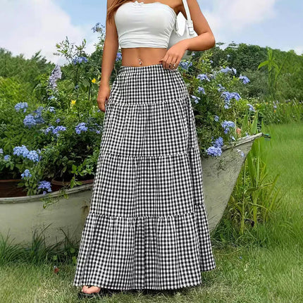 Women's Maxi Skirt Elastic High Waist Tiered Ruffle Casual Long Skirts