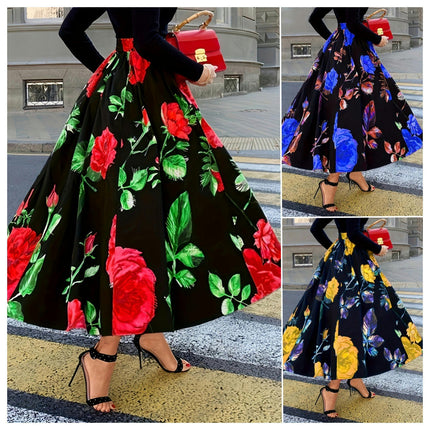 Womens High Waisted Skirt Boho Printed Swing A-Line Long Skirts