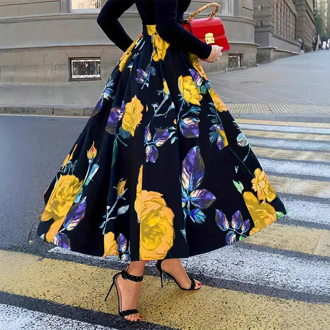 Womens High Waisted Skirt Boho Printed Swing A-Line Long Skirts