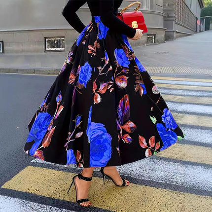 Womens High Waisted Skirt Boho Printed Swing A-Line Long Skirts