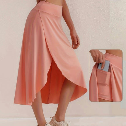 Women High Waist Wrap Skirt Flowy Summer Maxi Skirt with Slit Ruffle High Low Skirt with Shorts