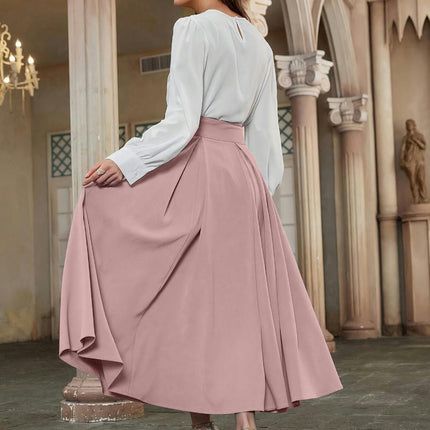 Women's High Waist Pleated Maxi Skirt A-line Flowy Swing Long Skirt