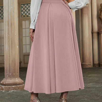 Women's High Waist Pleated Maxi Skirt A-line Flowy Swing Long Skirt