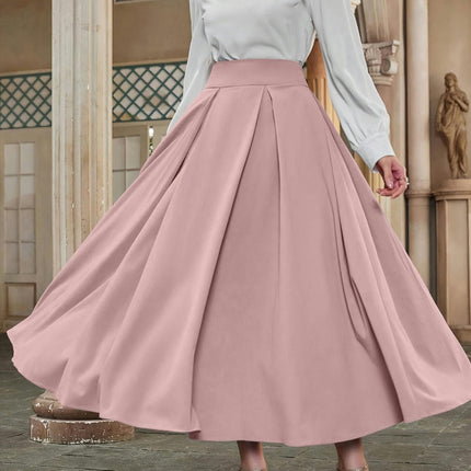 Women's High Waist Pleated Maxi Skirt A-line Flowy Swing Long Skirt