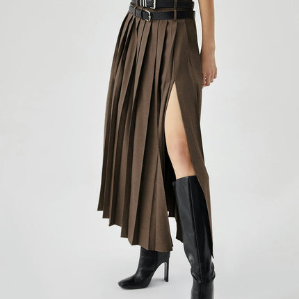 Women's Maxi Skirt Pleated Flowy High Waisted Casual Long Skirts with Slit