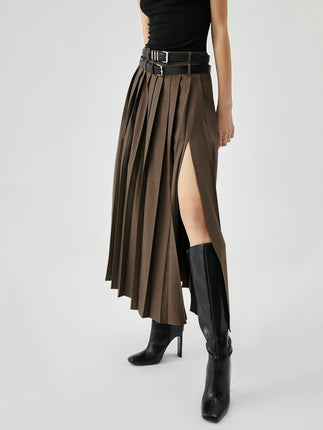 Women's Maxi Skirt Pleated Flowy High Waisted Casual Long Skirts with Slit
