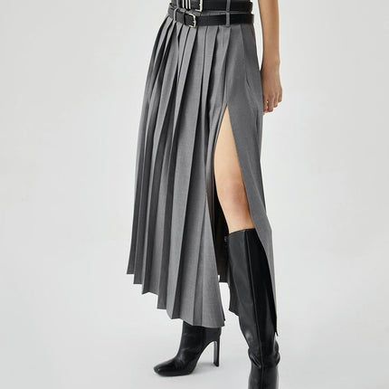 Women's Maxi Skirt Pleated Flowy High Waisted Casual Long Skirts with Slit