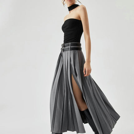 Women's Maxi Skirt Pleated Flowy High Waisted Casual Long Skirts with Slit