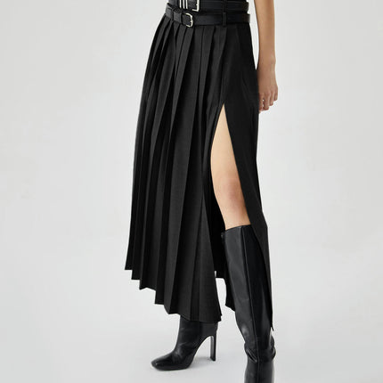 Women's Maxi Skirt Pleated Flowy High Waisted Casual Long Skirts with Slit
