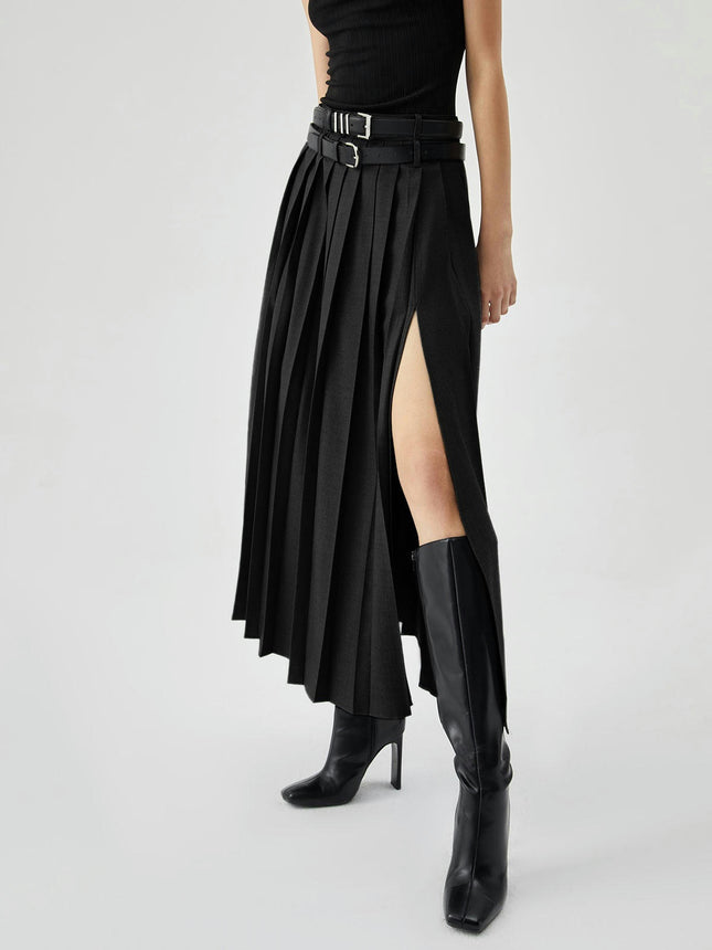 Women's Maxi Skirt Pleated Flowy High Waisted Casual Long Skirts with Slit