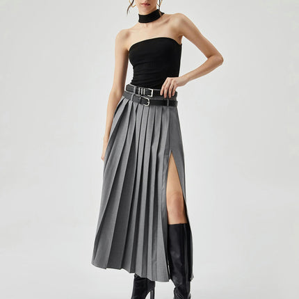 Women's Maxi Skirt Pleated Flowy High Waisted Casual Long Skirts with Slit